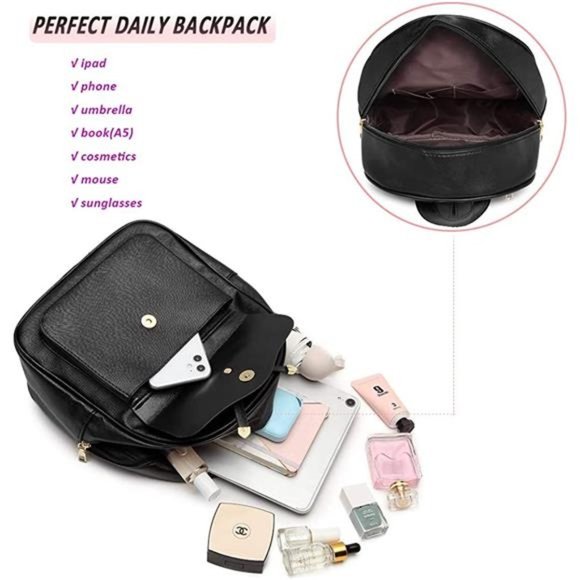 Cute PU leather 3pcs set backpack mini purse shoulderbag for womengirls Rucksack main image 4